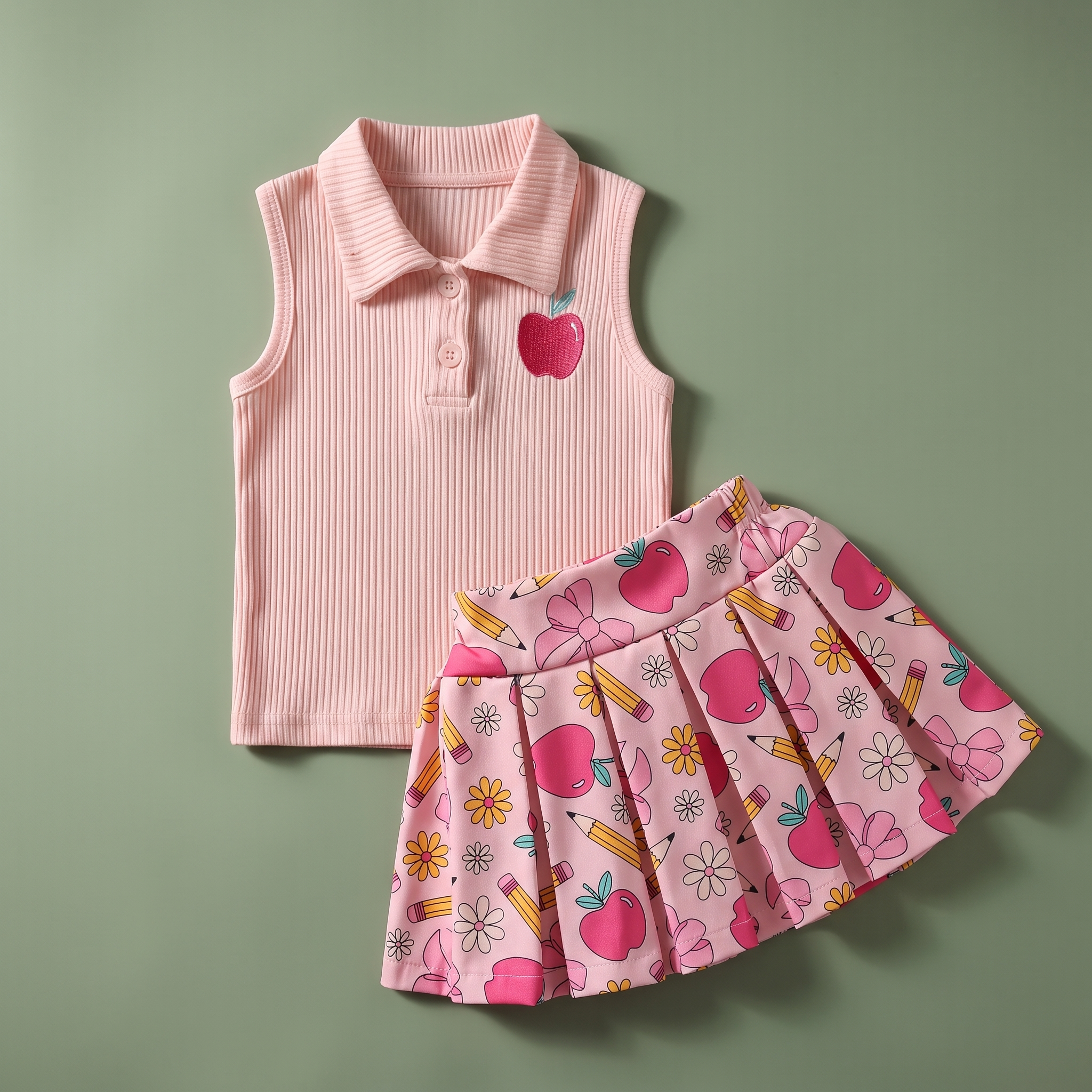 Conjunto Top Polo y Falda Manzanas para Niña | Lunyna