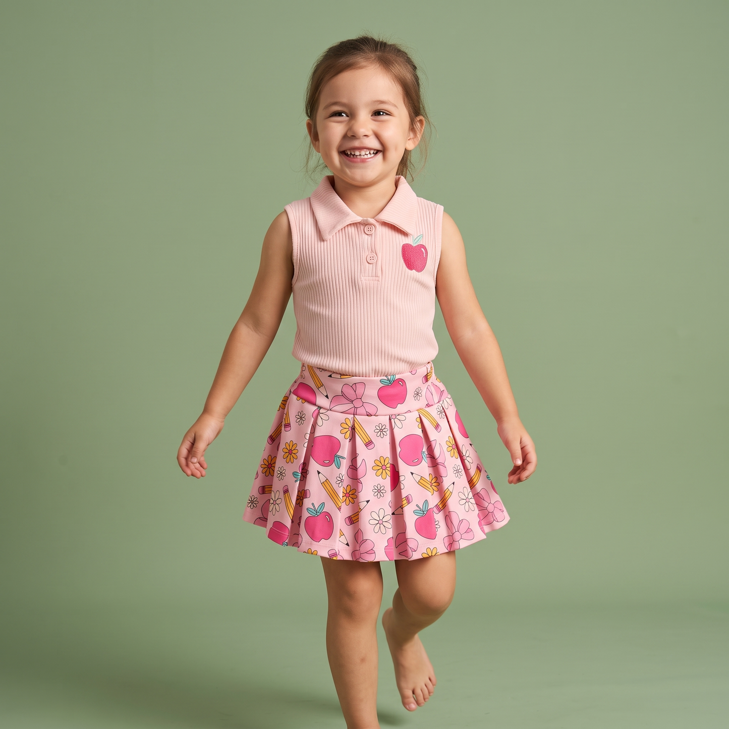 Conjunto Top Polo y Falda Manzanas para Niña | Lunyna